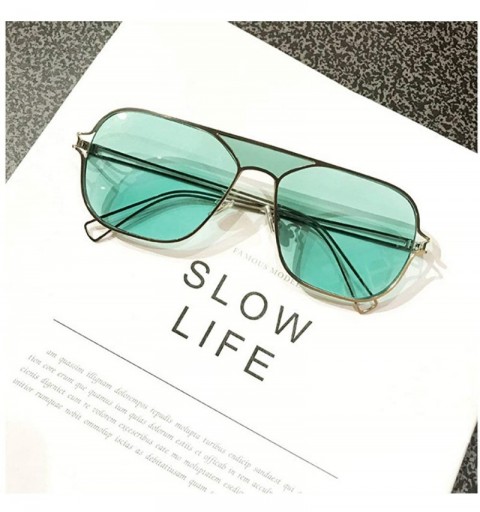 Square Men Fashion New Metal framed square sunglasses Brand Designer Ladies Pilot Sunshade glasses - Light Green - CH18WYEO0R...