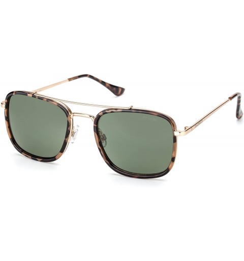 Square Retro Square Sunglasses For Men Women Double Bridge Mirrored Lens Metal Frame - Green Lens/Leopard Frame - CC18EOX8S08...