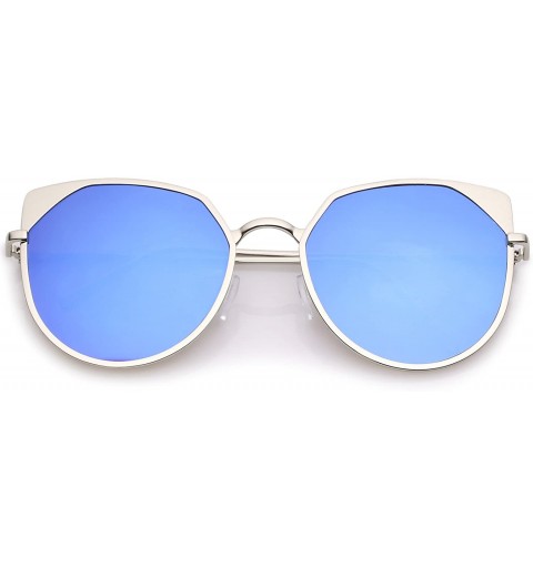 Oversized Women's Oversize Colored Mirror Flat Lens Cat Eye Sunglasses 59mm - Silver / Blue Mirror - CI18390R9MC $12.53