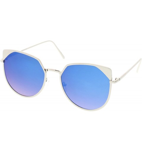 Oversized Women's Oversize Colored Mirror Flat Lens Cat Eye Sunglasses 59mm - Silver / Blue Mirror - CI18390R9MC $12.53