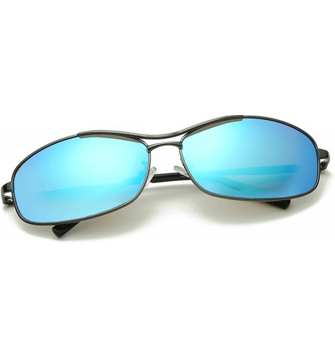 Square Polarized Sunglasses for Men Women Metal Frame UV Protection - Grey&blue - CJ18A5Z9Z3G $17.55