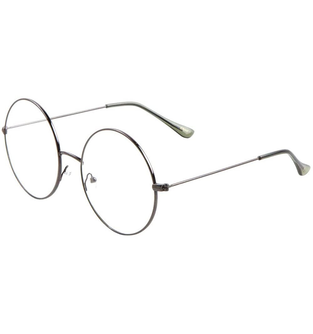 Round XL Round Oversized Eyeglasses/Clear Flat Lens Sunglasses - Gunmetal Frame - C2185RAYR9L $8.29