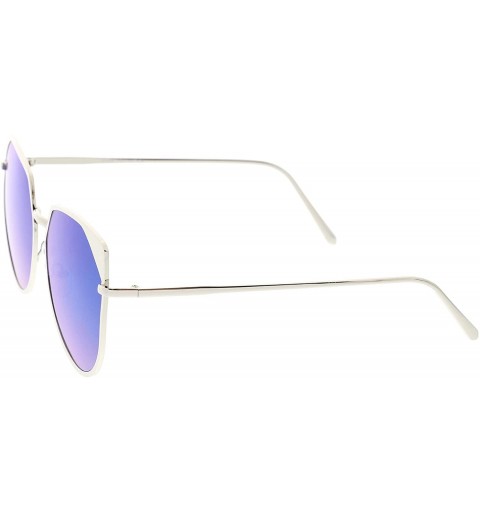 Oversized Women's Oversize Colored Mirror Flat Lens Cat Eye Sunglasses 59mm - Silver / Blue Mirror - CI18390R9MC $12.53