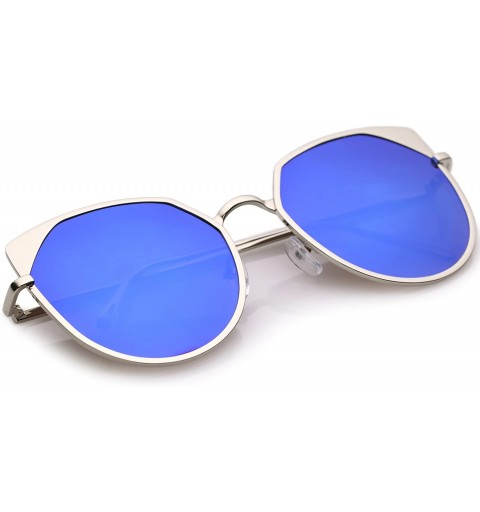 Oversized Women's Oversize Colored Mirror Flat Lens Cat Eye Sunglasses 59mm - Silver / Blue Mirror - CI18390R9MC $12.53