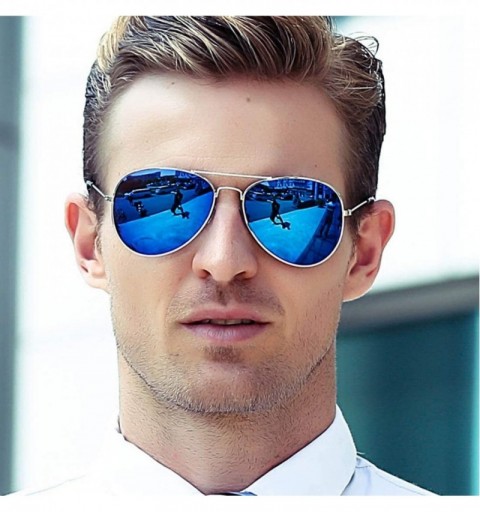 Oval Men Aviator Sunglasses Polarized - UV 400 Protection - Metal Frame Classic Retro Sun Glasses - Blue - C618QINULLO $12.17