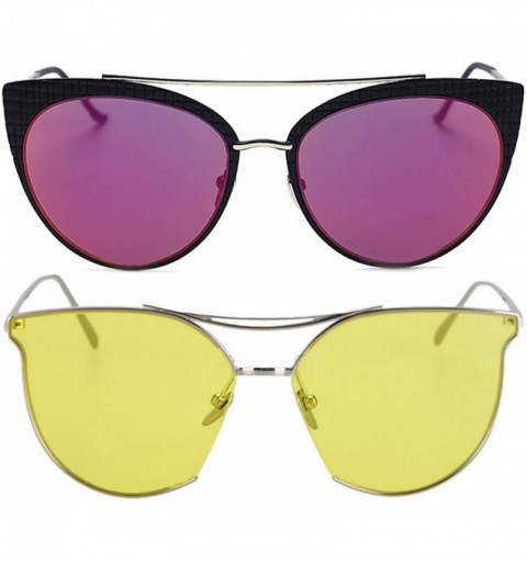 Square Ladies Metal Cat Eye Heart Round Integral Sunglasses Elegant De Luxe Stylish - Fan_2p_28mix - CC17YDY0D5E $15.20