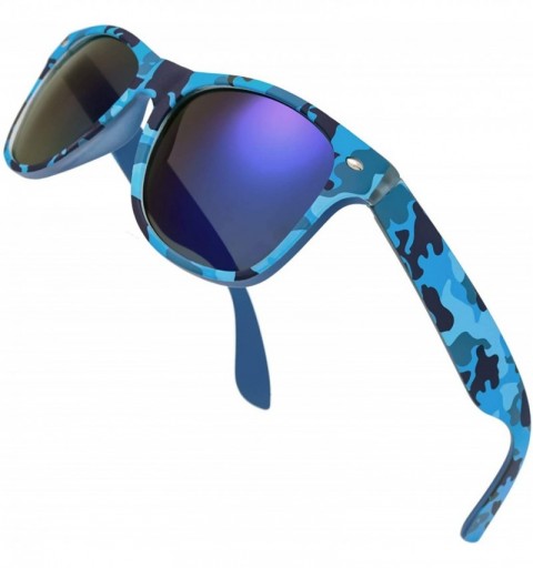 Rectangular Camo Print Mirror Lens Rubber Sunglasses Camouflage for Men Women - Exquisite Packaging - 01 Blue Camo - CF19056M...