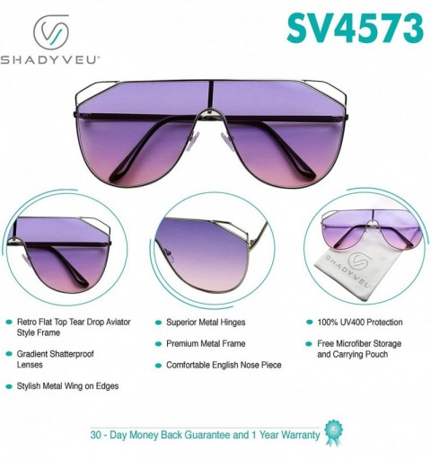 Square Oversized Flat Top Aviator Sunglasses 80s Retro Shield Dual Tone Oceanic Flat Lens Tear Drop Metal Frame Shades - CC18...