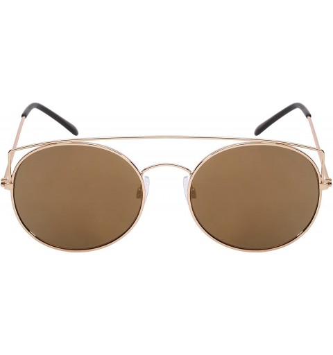 Aviator 2016 Fashion Sunglasses w/Pointed Brow Bar Color Mirror Lens 25104-REV - Gold - C012FNDFB09 $8.77