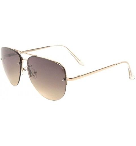 Aviator Color Mirror Rimless Curved Lens Dot Stud Modern Round Aviator Sunglasses - Brown - CR190ESXSDC $14.36