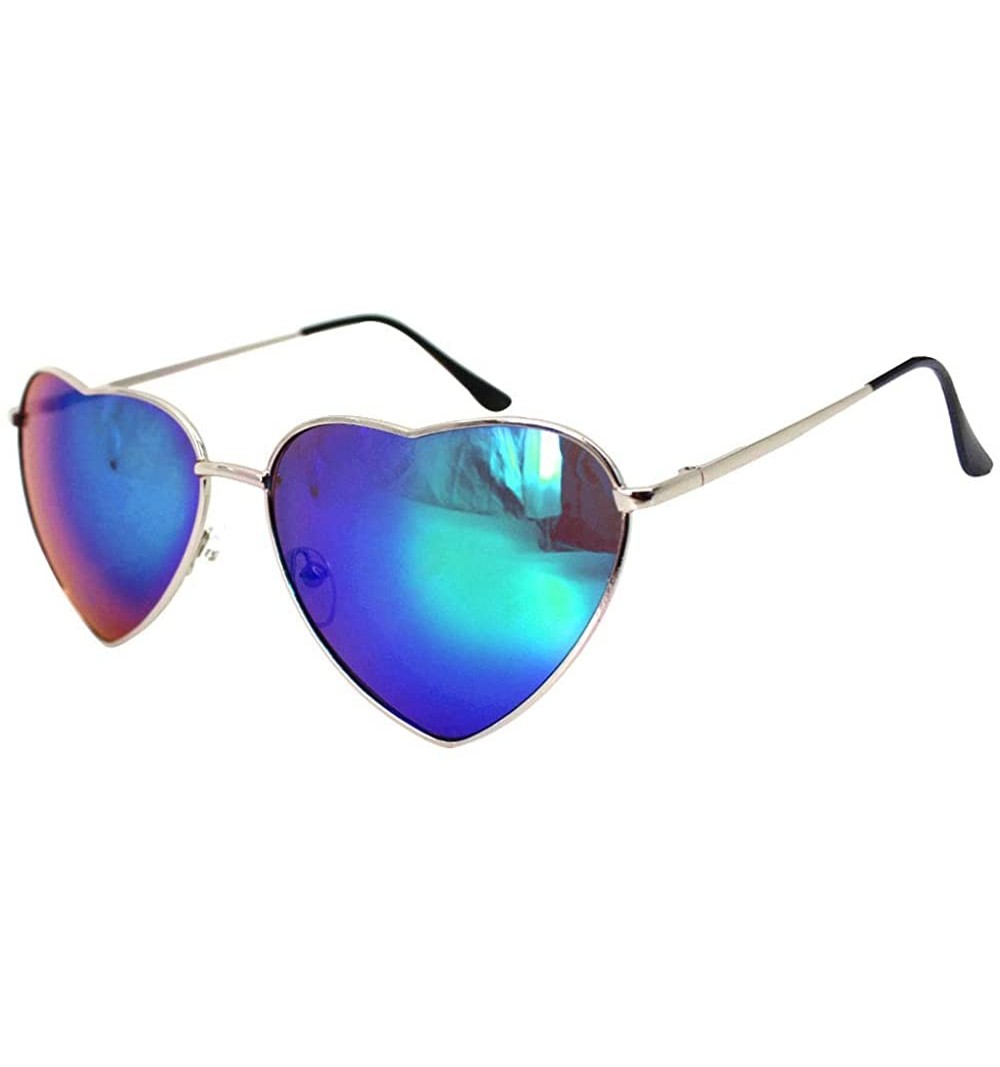 Round Vintage Heart Shape Sunglasses UV400 Color Coated Metal Frame Eyewear - Blue - CR196QR8OQD $11.19