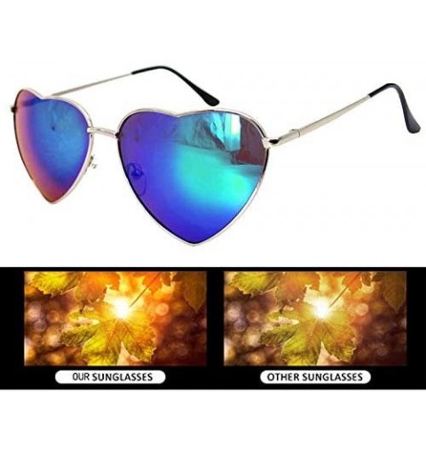 Round Vintage Heart Shape Sunglasses UV400 Color Coated Metal Frame Eyewear - Blue - CR196QR8OQD $11.19