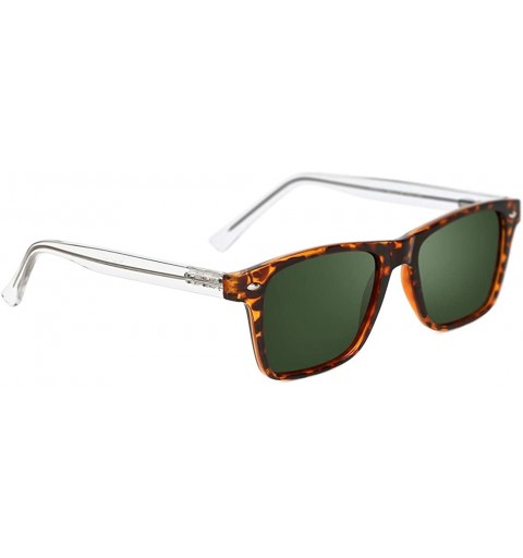 Rectangular Square Polarized Sunglasses Vintage Sun Glasses For Women Men 100% UV Protection - Leopard and Green - C618X6H8SS...