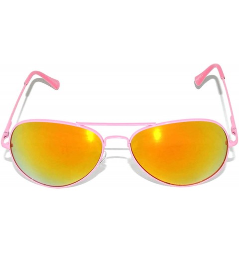 Aviator Aviator Style Sunglasses Colored Lens Colored Metal Frame with Spring Hinge - Neon Pink Frame Gold-red Lens - CB11MYI...