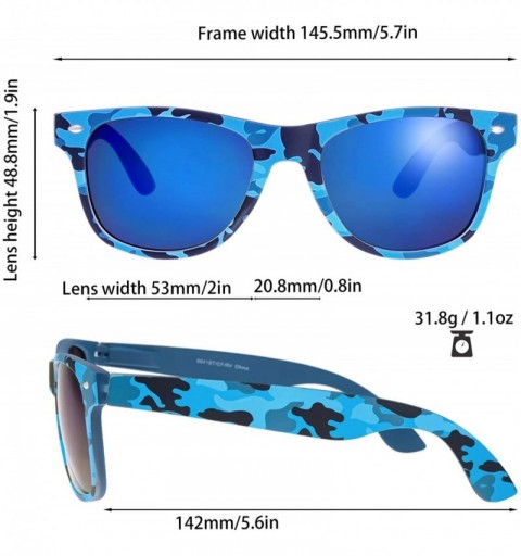 Rectangular Camo Print Mirror Lens Rubber Sunglasses Camouflage for Men Women - Exquisite Packaging - 01 Blue Camo - CF19056M...