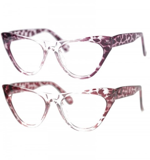 Round Womens Leopard Pattern Cat Eye Reading Glasses Quality Eye Glass Frame - 2 Pairs / Red + Purple - CV18IG458YH $15.60