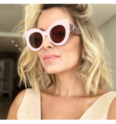 Aviator Luxury Big Cat Eye Sunglasses Women 2019 Fashion Shades UV400 C6 Beige Coffee - C3 Green Grey - CF18YR3R2WM $13.44