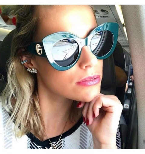 Aviator Luxury Big Cat Eye Sunglasses Women 2019 Fashion Shades UV400 C6 Beige Coffee - C3 Green Grey - CF18YR3R2WM $13.44