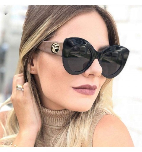 Aviator Luxury Big Cat Eye Sunglasses Women 2019 Fashion Shades UV400 C6 Beige Coffee - C3 Green Grey - CF18YR3R2WM $13.44