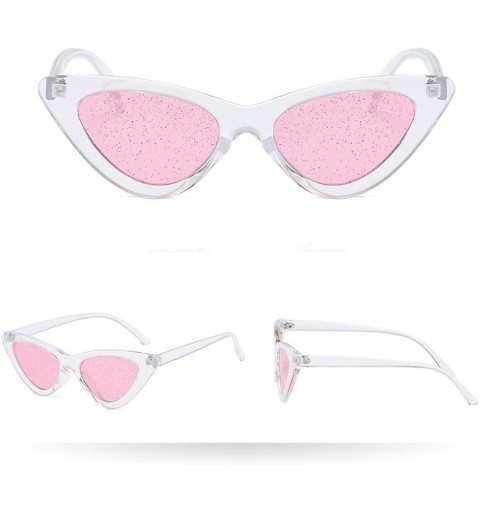 Aviator Vintage Cat Eye Sequins Transparent Sunglasses Retro Eyewear Fashion Luxury Accessory (Multicolor) - Multicolor - C81...
