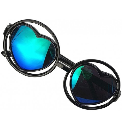 Round Kid Child Glasses Heart Dazzling Reflective Round Love Shade Decorative Sunglasses UV400 - Green - CB198E2XT73 $9.28