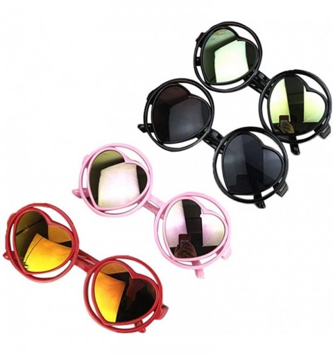 Round Kid Child Glasses Heart Dazzling Reflective Round Love Shade Decorative Sunglasses UV400 - Green - CB198E2XT73 $9.28
