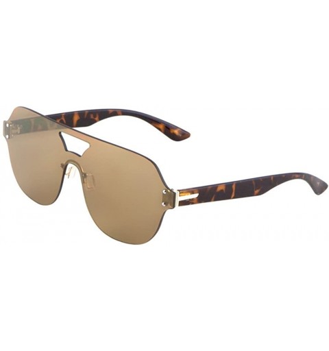 Shield Rimless Oversized Flat Top Shield Round Aviator Sunglasses - Tortoise Frame - CY185807327 $12.44