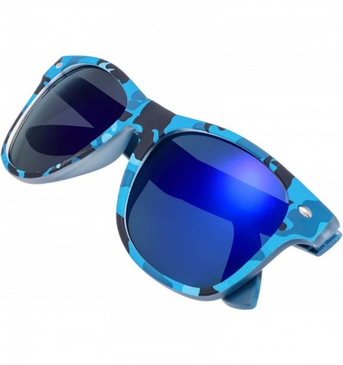Rectangular Camo Print Mirror Lens Rubber Sunglasses Camouflage for Men Women - Exquisite Packaging - 01 Blue Camo - CF19056M...