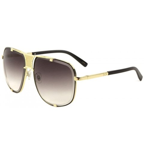 Aviator Milano Oversized Square Flat Top Aviator Sunglasses w/Metal Bar - Black & Gold Frame - CB187RU4ZZM $11.47