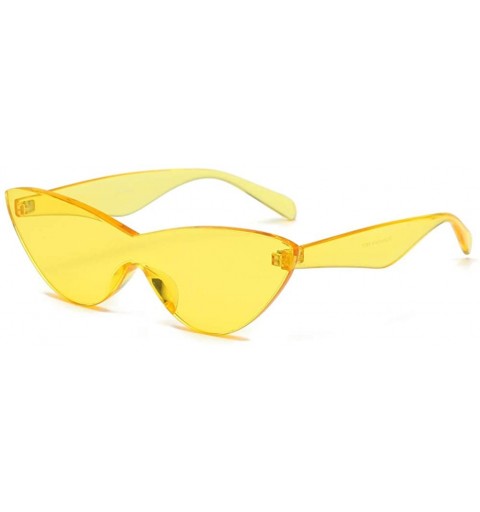 Cat Eye One Piece Lens Sunglasses Women Candy Color Cat Eye Sun Glasses for Ladies Gift - Yellow - C318KMXQ2MN $11.89