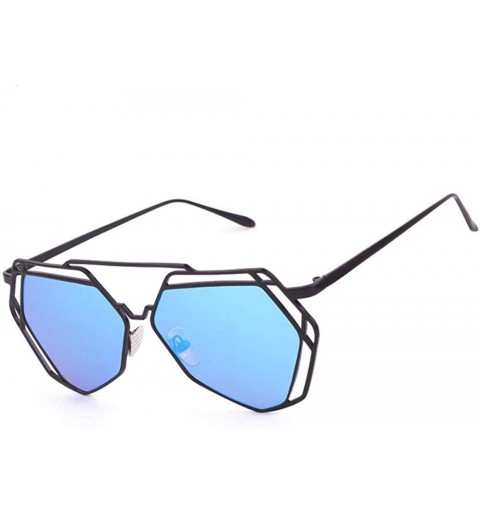 Square Sunglasses And Eyewear Twin-Beams Geometry Design Women Metal Frame Mirror Sunglasses Cat Eye Glasses - Blue - C518NC6...