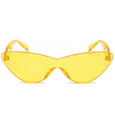 Cat Eye One Piece Lens Sunglasses Women Candy Color Cat Eye Sun Glasses for Ladies Gift - Yellow - C318KMXQ2MN $11.89