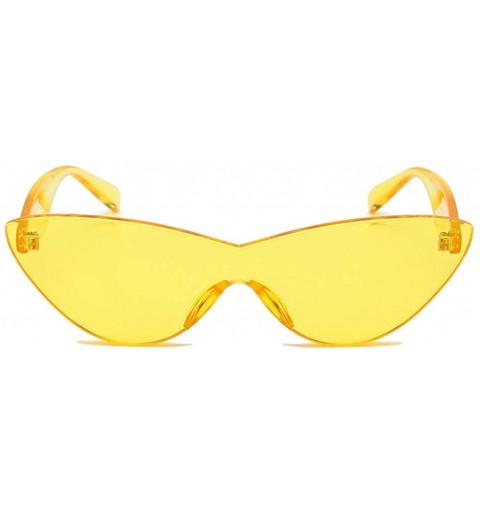 Cat Eye One Piece Lens Sunglasses Women Candy Color Cat Eye Sun Glasses for Ladies Gift - Yellow - C318KMXQ2MN $11.89