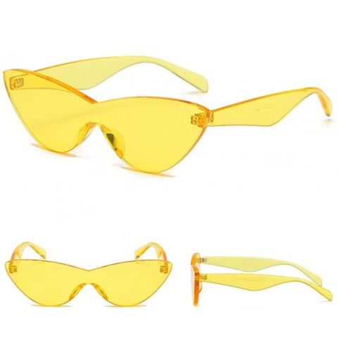 Cat Eye One Piece Lens Sunglasses Women Candy Color Cat Eye Sun Glasses for Ladies Gift - Yellow - C318KMXQ2MN $11.89