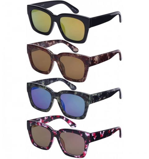 Square Women's Designer Inspired Square Flat Lens Sunglasses C2108MR-FLREV - Demi - CE129Z7B8NX $11.90
