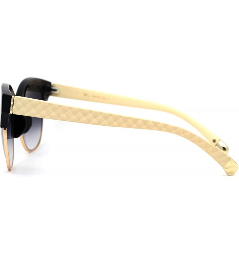 Wayfarer Womens Designer Luxury Half Horn Rim Diva Sunglasses - Black Beige - CJ12HVJZTAJ $10.65