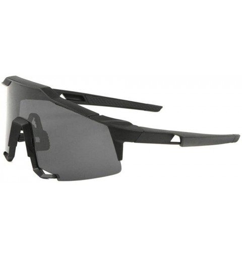 Sport Oversized Semi Rimless Sport Wrap Around Shield Sunglasses - Black Frame - CL18UL3CKY3 $13.70