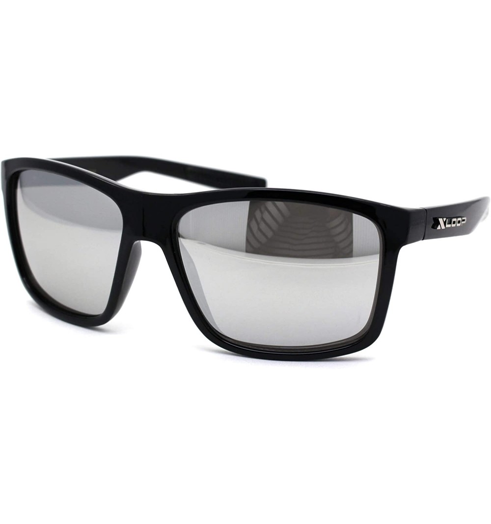 Oversized Oversize Rectangular Sport Horn Rim Mens Sunglasses - Shiny Black Silver Mirror - CU195ZW4LHG $10.04