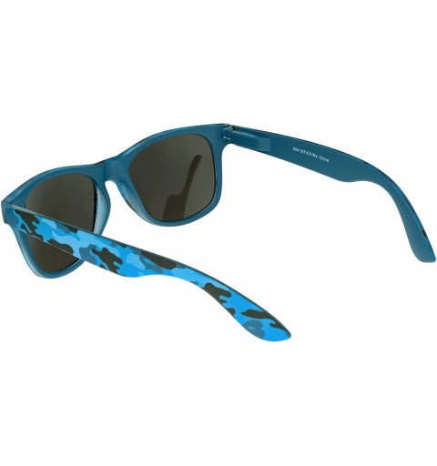 Rectangular Camo Print Mirror Lens Rubber Sunglasses Camouflage for Men Women - Exquisite Packaging - 01 Blue Camo - CF19056M...