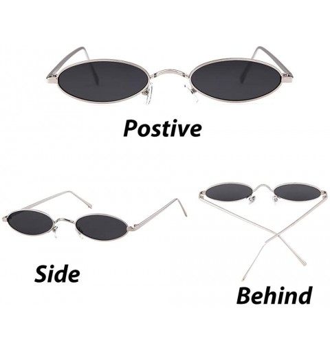 Square Vintage Slender Oval Sunglasses for Women Small Metal Frame Candy Colors Lens - Silver Frame Gray Lens - CJ18YONXCUN $...