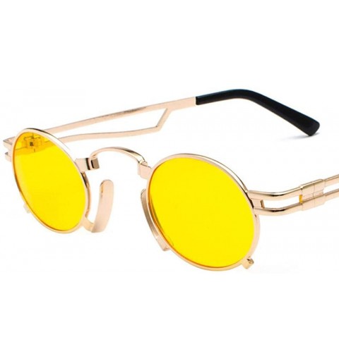 Aviator Fashion Punk Sunglasses Women/Men Classic Metal Vintage Sun Glasses Black Black - Gold Yellow - C318Y2ODTQE $29.28
