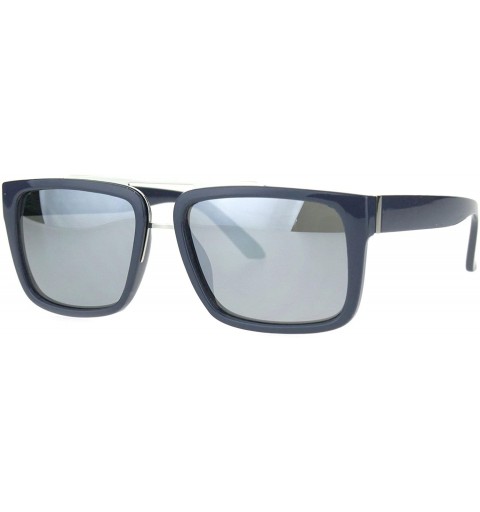 Rectangular Unisex Sunglasses Stylish Rectangular Designer Retro Fashion Shades UV 400 - Navy Silver - CT1880K0SIA $10.54