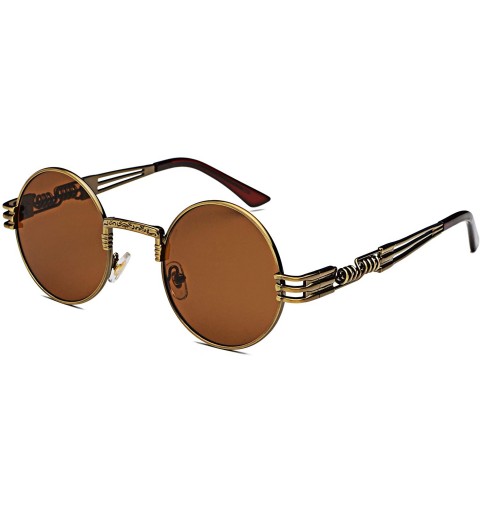 Round Retro Round Steampunk Sunglasses Metal Frame for Women Men - Brown/Brown - CI18RLXXOCS $12.43