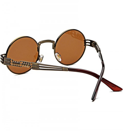 Round Retro Round Steampunk Sunglasses Metal Frame for Women Men - Brown/Brown - CI18RLXXOCS $12.43
