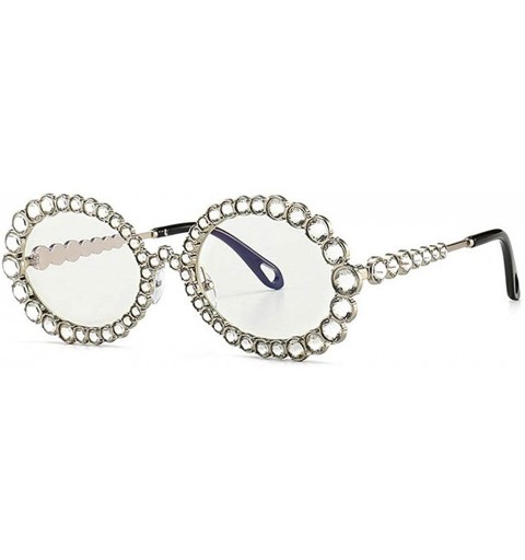 Oval 2020 New Fashion Crystal Decorative Sunglasses Oval Frame Trend Hip Hop Sunglasses - Transparent - CV1976Z3EMD $27.01