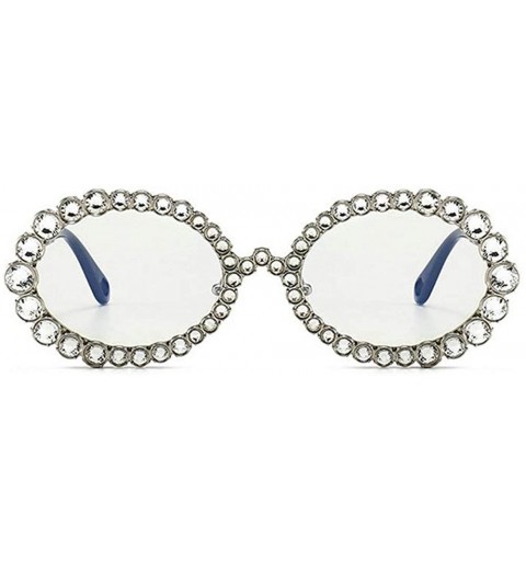 Oval 2020 New Fashion Crystal Decorative Sunglasses Oval Frame Trend Hip Hop Sunglasses - Transparent - CV1976Z3EMD $15.44