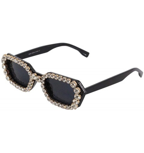 Oversized Oversized Rhinestone Aviator Sunglasses for Women Diamond Shades - Black Frame/Grey Lens - CU18UNX60WS $20.46
