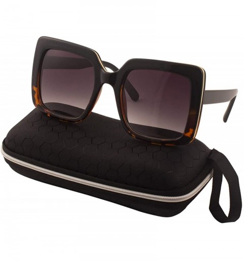 Square Square Vintage Oversized Sunglasses Classic Retro Designer Style Unisex UV400 Mirrored Glasses - Gradient Leopard - CU...