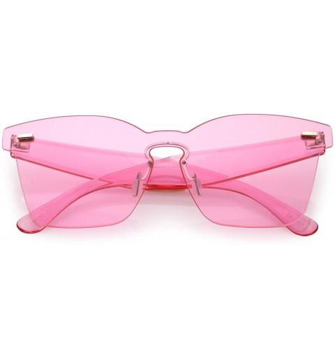Shield Oversize Rimless Keyhole Nose Bridge Mono Flat Lens Horn Rimmed Sunglasses 59mm - Pink - CC188K0L0XG $23.60