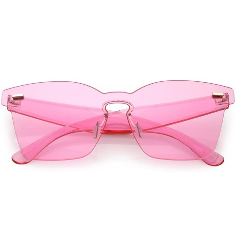 Shield Oversize Rimless Keyhole Nose Bridge Mono Flat Lens Horn Rimmed Sunglasses 59mm - Pink - CC188K0L0XG $12.93